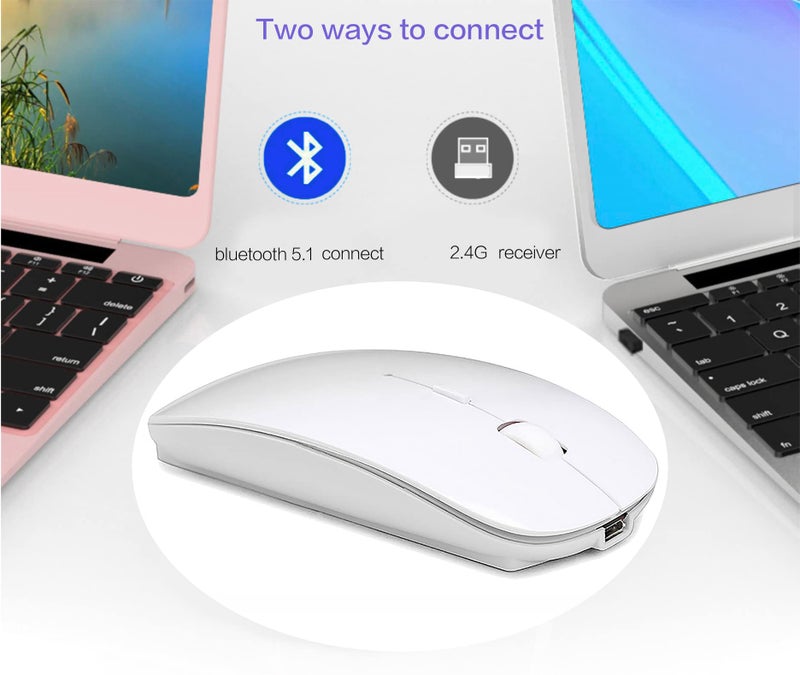 PEIBO Bluetooth Wireless Mouse for Laptop mac MacBook ipad MacBook air MacBook pro pc Desktop Computer Windows Chromebook Notebook (White) - Image 2